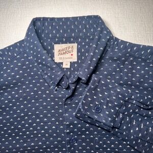 Naked & Famous Easy Shirt Men Med Blue Dobby Mini Mountains Japanese Workwear